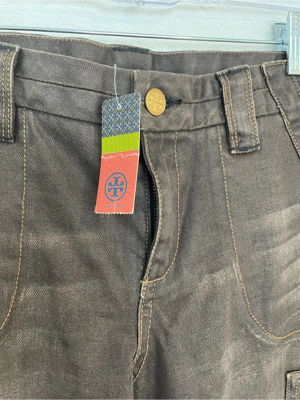 Tory Burch Women’s Dark Brown Slimcargo Pants with Zip Pockets